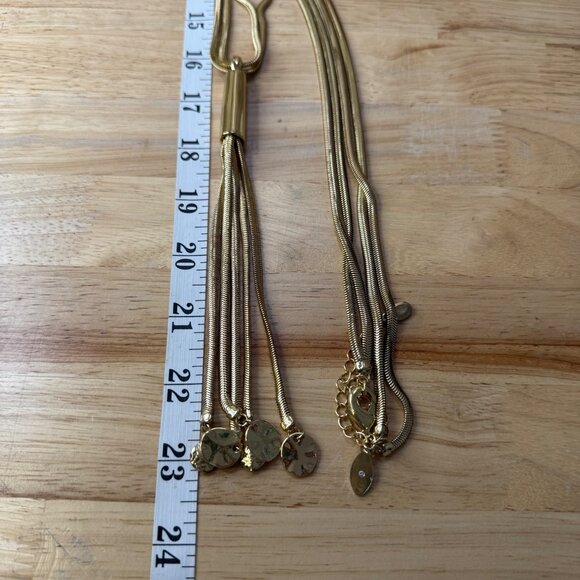 Long Gold-Tone Tassel Necklace With Cylinder Pendant & Dangling Charms By Chicos - Picture 9 of 11